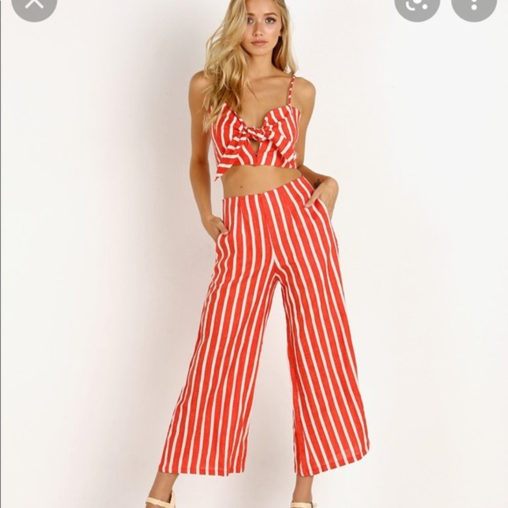 Faithful the Brand Striped Cropped  High Waisted Linen Set Sz 4 Small